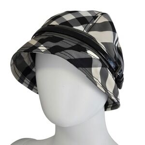 Burberry Grey Black White Check Bucket Hat with Belt Detail Size M Made in Italy